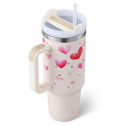 40 Oz Tumbler With Handle Straw Insulated, Stainless Steel